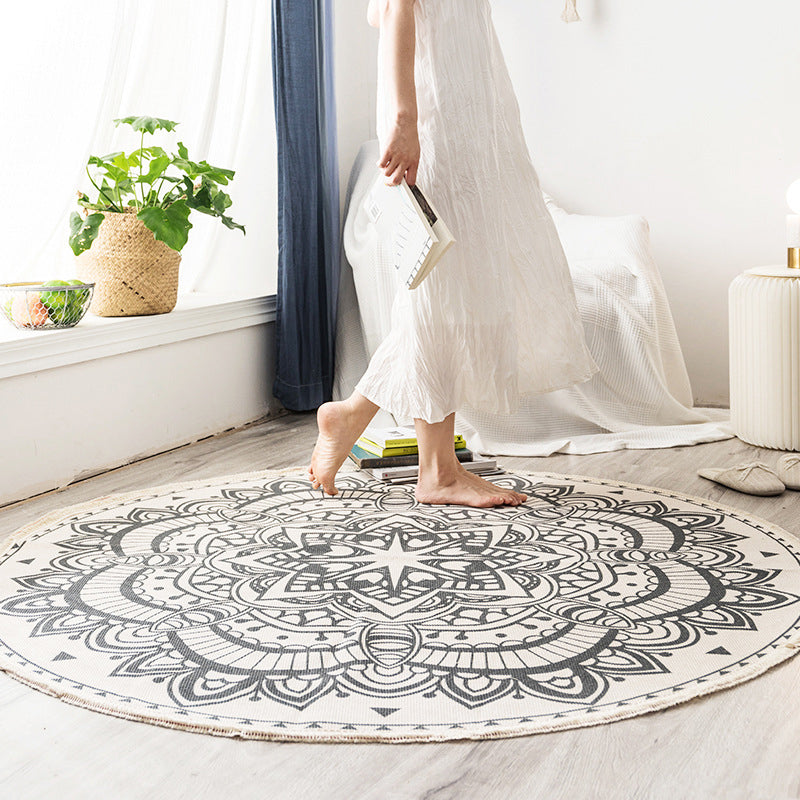 Round Boho Area Rug Geometric Cotton Design-Rugs & Mats > Area Rugs-casanuva-casanuva