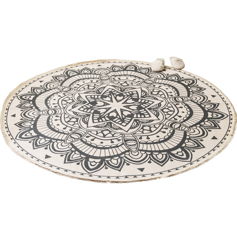Round Boho Area Rug Geometric Cotton Design-Rugs & Mats > Area Rugs-casanuva-casanuva
