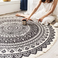Round Boho Area Rug Geometric Cotton Design-Rugs & Mats > Area Rugs-casanuva-casanuva