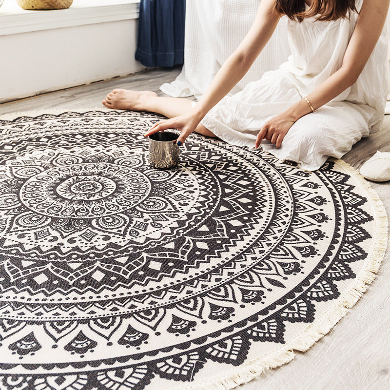 Round Boho Area Rug Geometric Cotton Design-Rugs & Mats > Area Rugs-casanuva-casanuva
