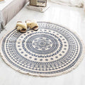 Round Boho Area Rug Geometric Cotton Design-Rugs & Mats > Area Rugs-casanuva-Blau-3'11" x 3'11"-casanuva