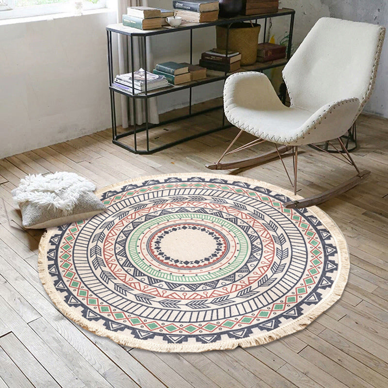 Round Boho Area Rug Geometric Cotton Design-Rugs & Mats > Area Rugs-casanuva-Blau-Grün-3'11" x 3'11"-casanuva