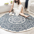 Round Boho Area Rug Geometric Cotton Design-Rugs & Mats > Area Rugs-casanuva-Blau-Schwarz-3'11" x 3'11"-casanuva
