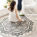 Round Boho Area Rug Geometric Cotton Design-Rugs & Mats > Area Rugs-casanuva-Dunkelblau-Schwarz-3'11" x 3'11"-casanuva