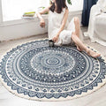Round Boho Area Rug Geometric Cotton Design-Rugs & Mats > Area Rugs-casanuva-Himmelblau-schwarz-3'11" x 3'11"-casanuva