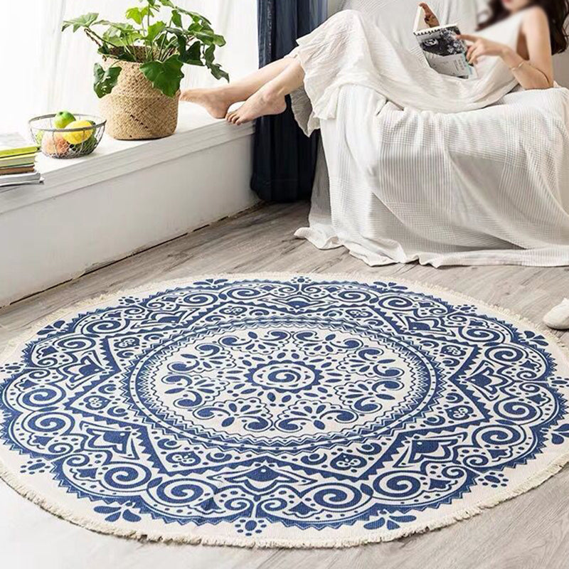 Round Boho Area Rug Geometric Cotton Design-Rugs & Mats > Area Rugs-casanuva-Königlich Blau-3'11" x 3'11"-casanuva