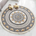 Round Boho Area Rug Geometric Cotton Design-Rugs & Mats > Area Rugs-casanuva-Schwarz-Gelb-3'11" x 3'11"-casanuva