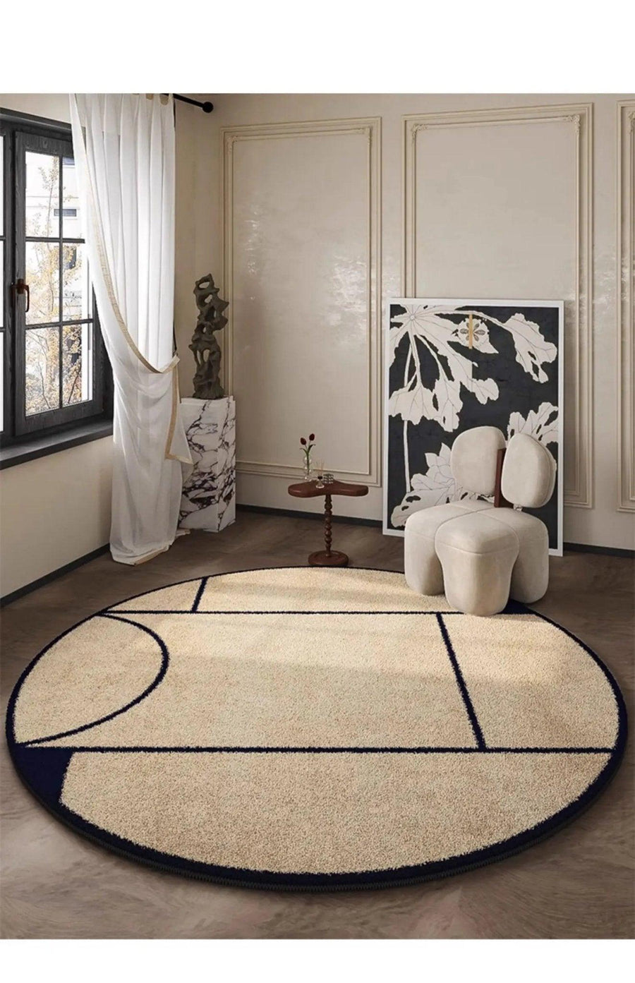 Round Carpet Soft Elegant Easy to Maintain French Style-Rugs & Mats > Area Rugs-casanuva-casanuva