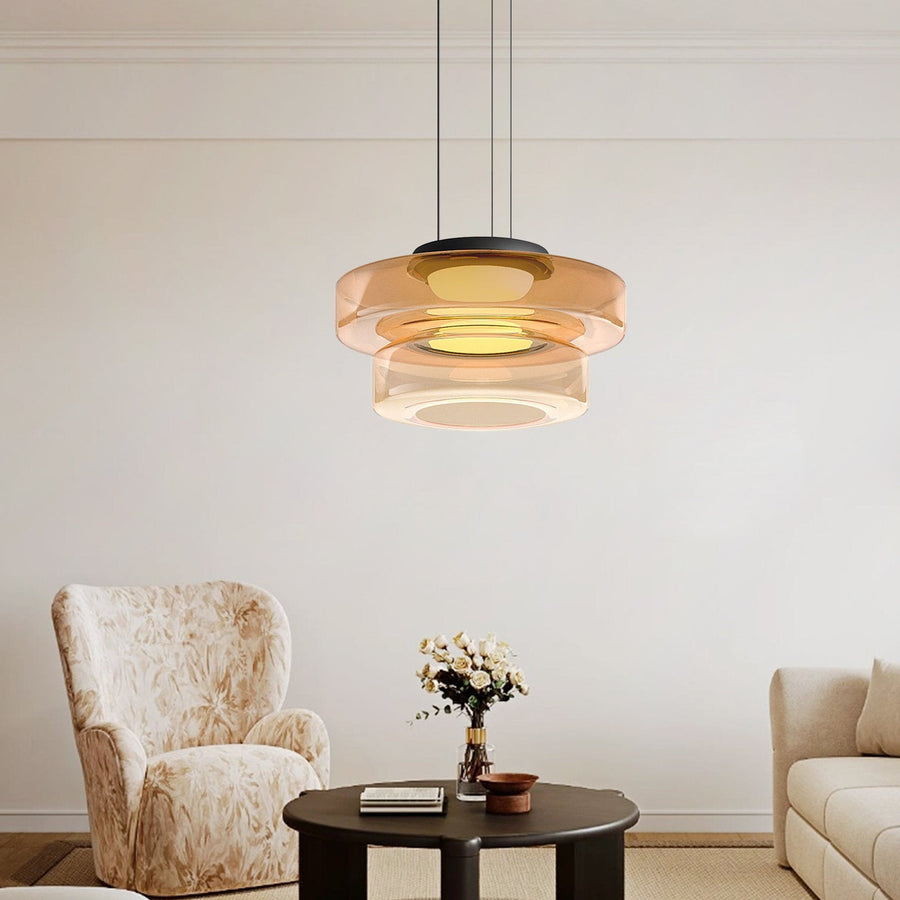 Round Glass Pendant Light Modern Design-Lighting > Pendant Lights-casanuva-Amber-Double Layer-D35 x H22 cm-casanuva