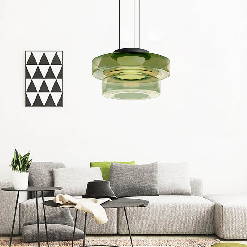 Round Glass Pendant Light Modern Design-Lighting > Pendant Lights-casanuva-Green-Double Layer-D35 x H22 cm-casanuva