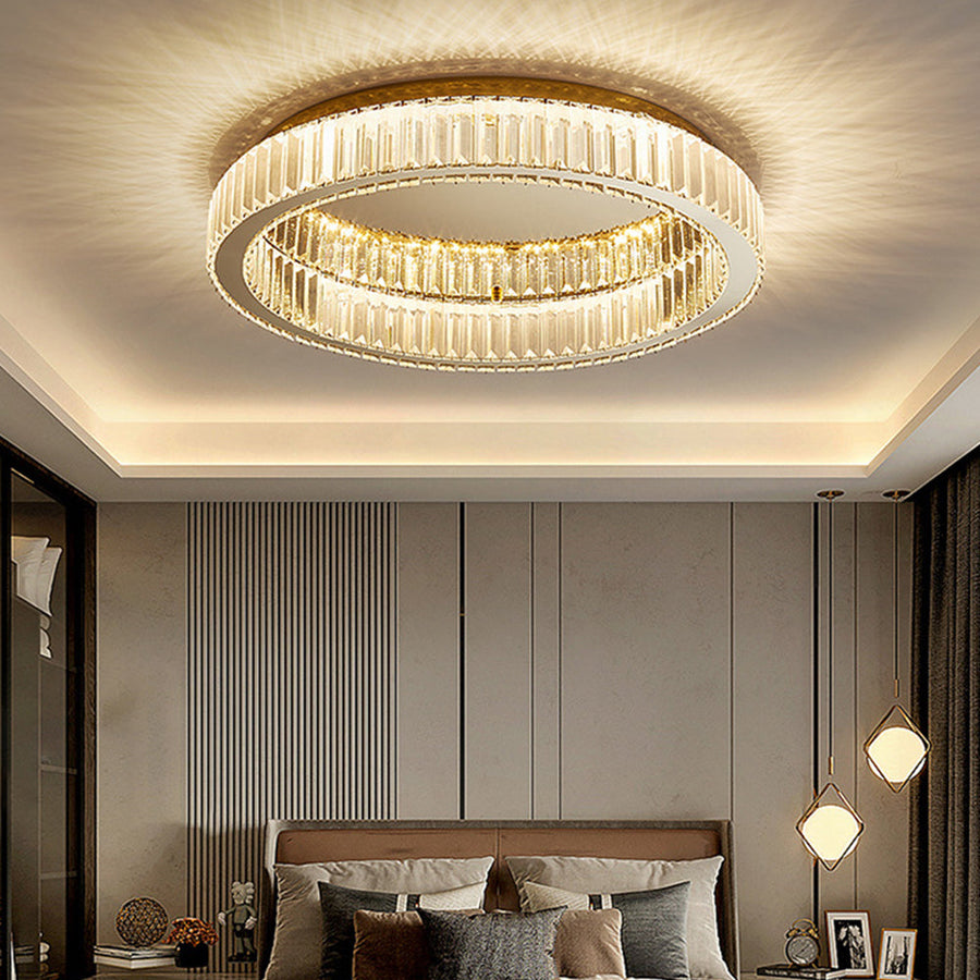 Round Gold Crystal Ceiling Light-Lighting > Ceiling Lights-casanuva-Gold-D50*H11cm-Dimmable by Remote Contro-casanuva