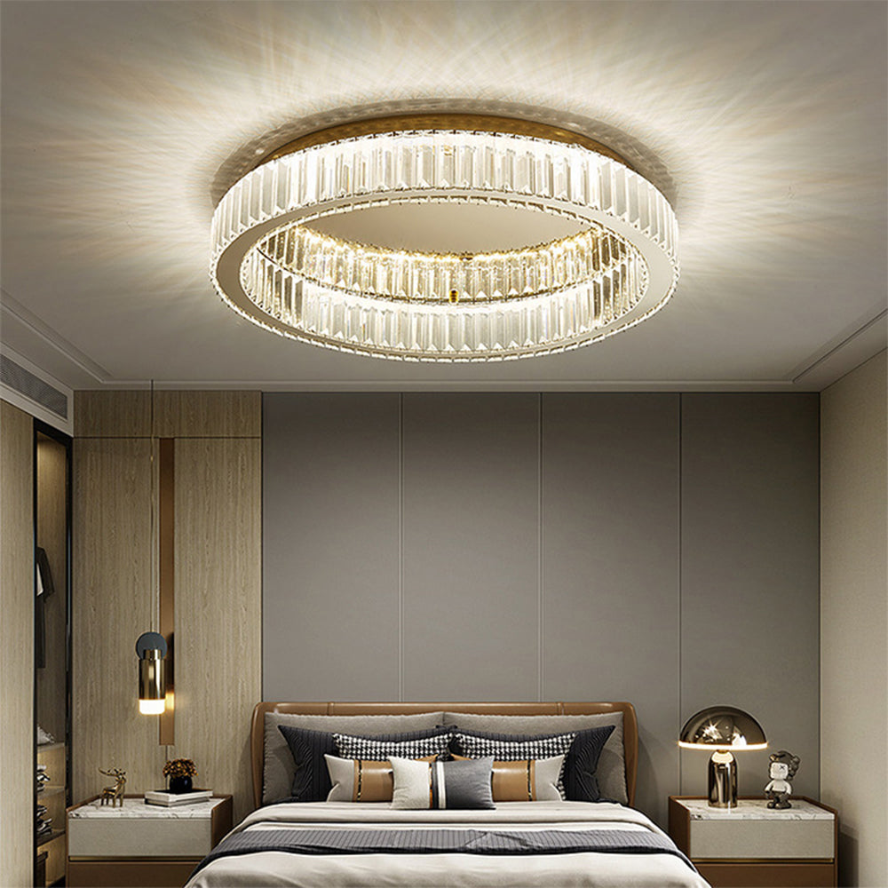 Round Gold Crystal Ceiling Light-Lighting > Ceiling Lights-casanuva-Gold-D50*H11cm-Three-colour Changing by-casanuva