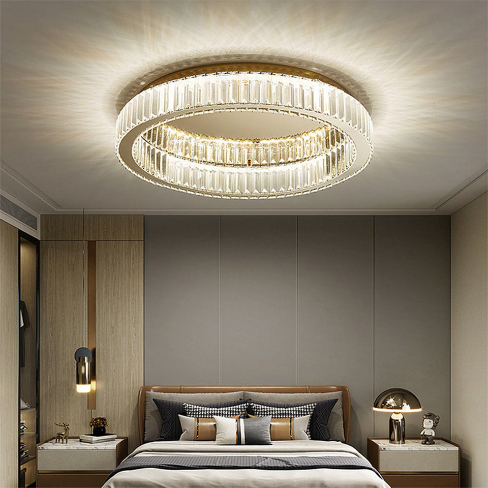 Round Gold Crystal Ceiling Light-Lighting > Ceiling Lights-casanuva-Gold-D50*H11cm-Three-colour Changing by-casanuva