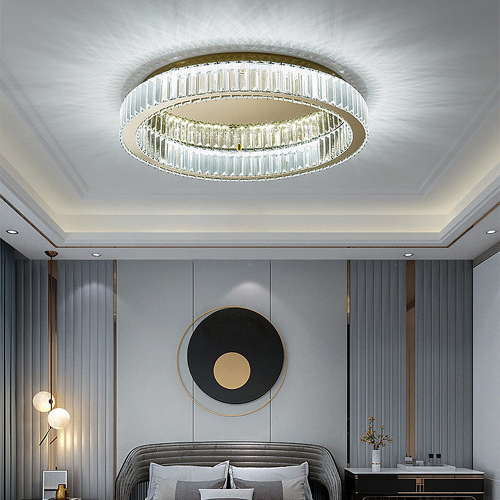 Round Gold Crystal Ceiling Light-Lighting > Ceiling Lights-casanuva-Gold-D60*H12cm-Three-colour Changing by-casanuva