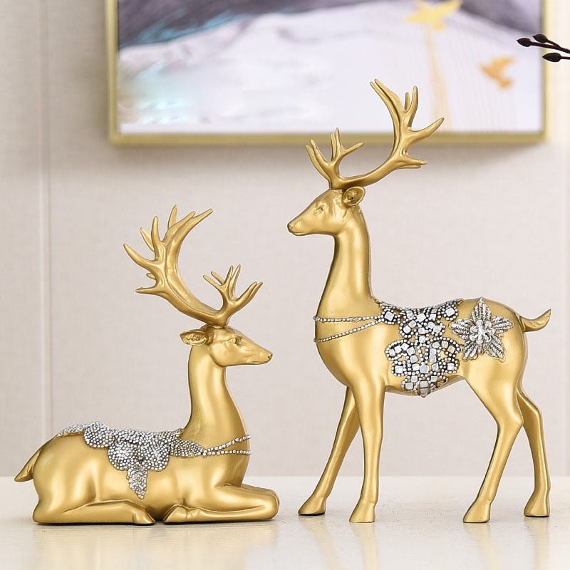 Round Golden Resin Figurine-Home Decor > Figurines-casanuva-Set of 2 deer-casanuva