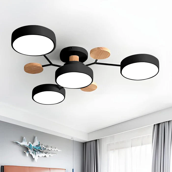 Round Iron LED Semi-Flush Chandelier-Lighting > Chandeliers & Pendant Lights-casanuva-Black-4Lights-D85*H14CM-3 Colour Change By Switch-casanuva