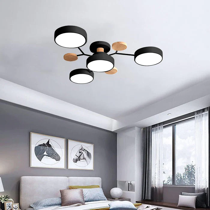 Round Iron LED Semi-Flush Chandelier-Lighting > Chandeliers & Pendant Lights-casanuva-Black-4Lights-D85*H14CM-White Light-casanuva