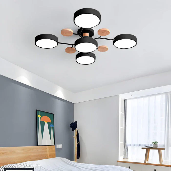Round Iron LED Semi-Flush Chandelier-Lighting > Chandeliers & Pendant Lights-casanuva-Black-5Lights-D94*H14CM-White Light-casanuva