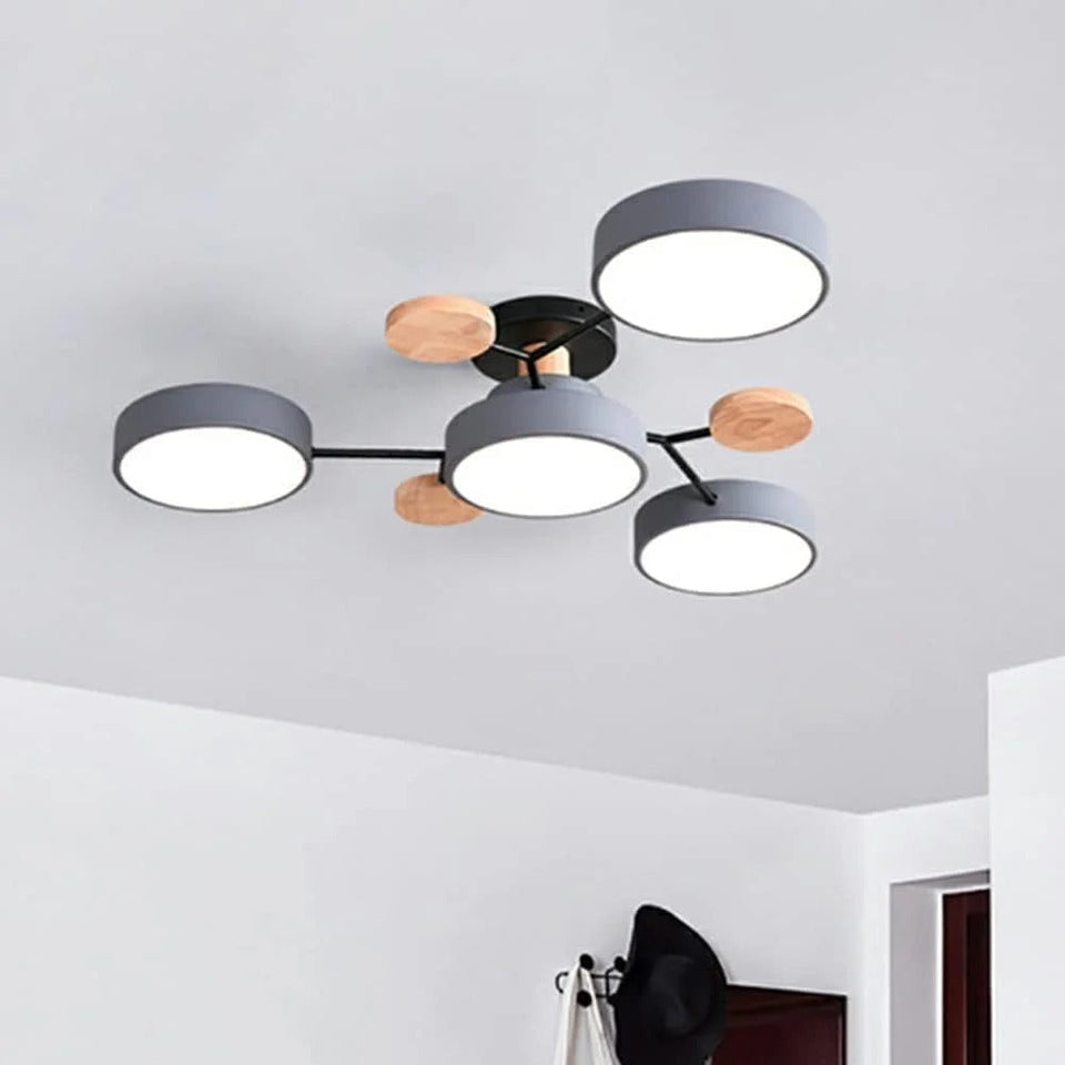 Round Iron LED Semi-Flush Chandelier-Lighting > Chandeliers & Pendant Lights-casanuva-Gray-4Lights-D85*H14CM-White Light-casanuva