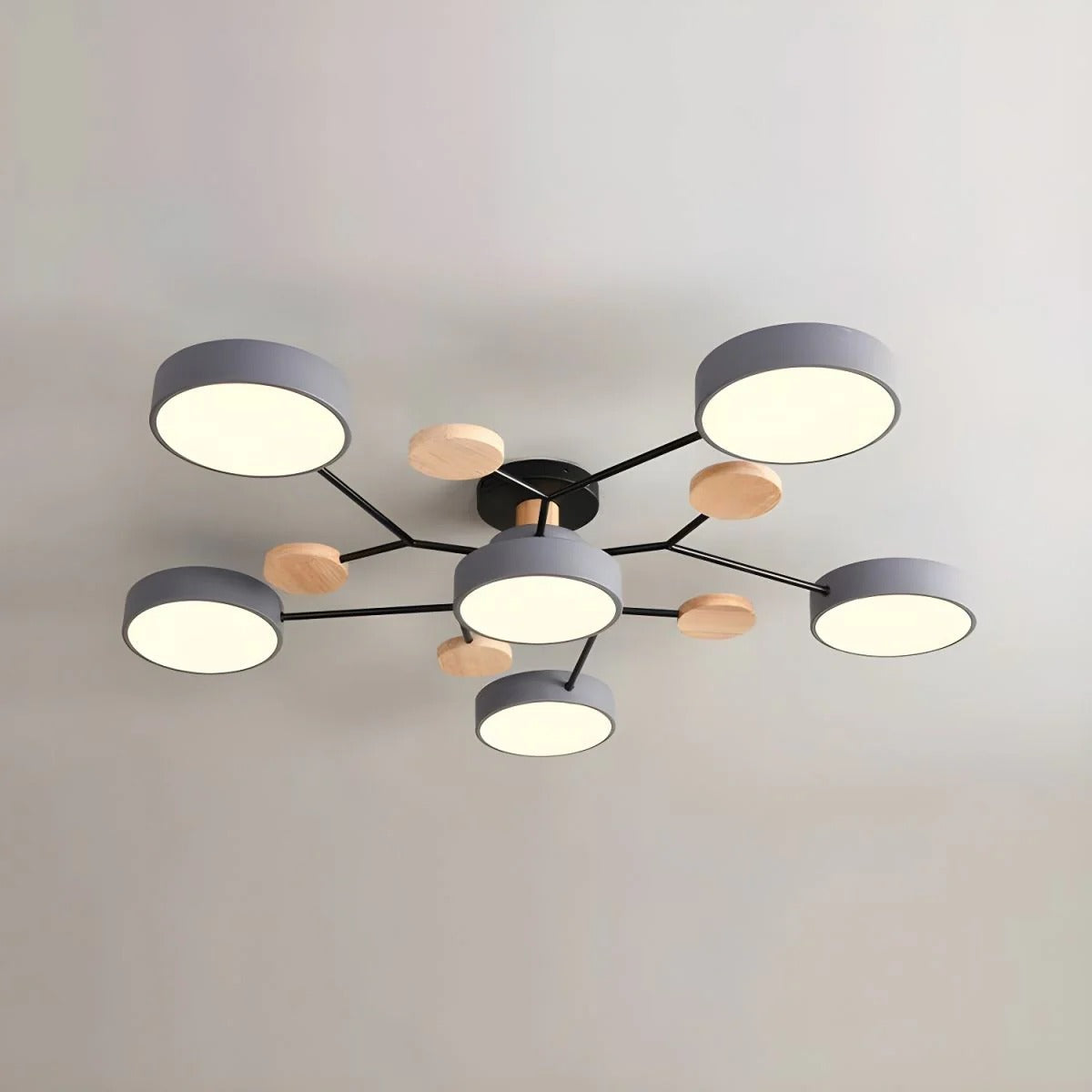 Round Iron LED Semi-Flush Chandelier-Lighting > Chandeliers & Pendant Lights-casanuva-Gray-6Lights-D90*H14CM-White Light-casanuva