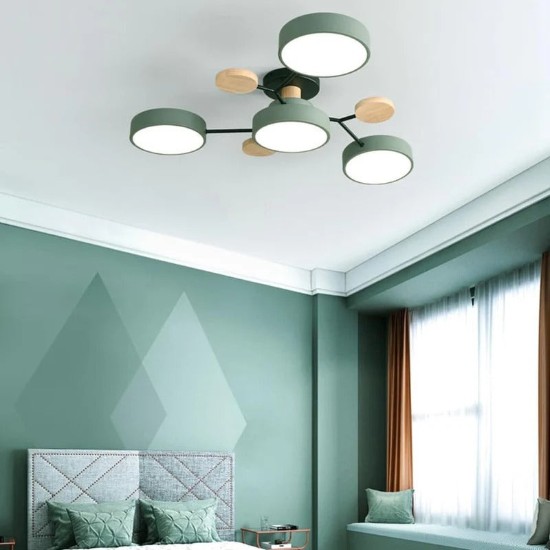Round Iron LED Semi-Flush Chandelier-Lighting > Chandeliers & Pendant Lights-casanuva-Green-4Lights-D85*H14CM-White Light-casanuva
