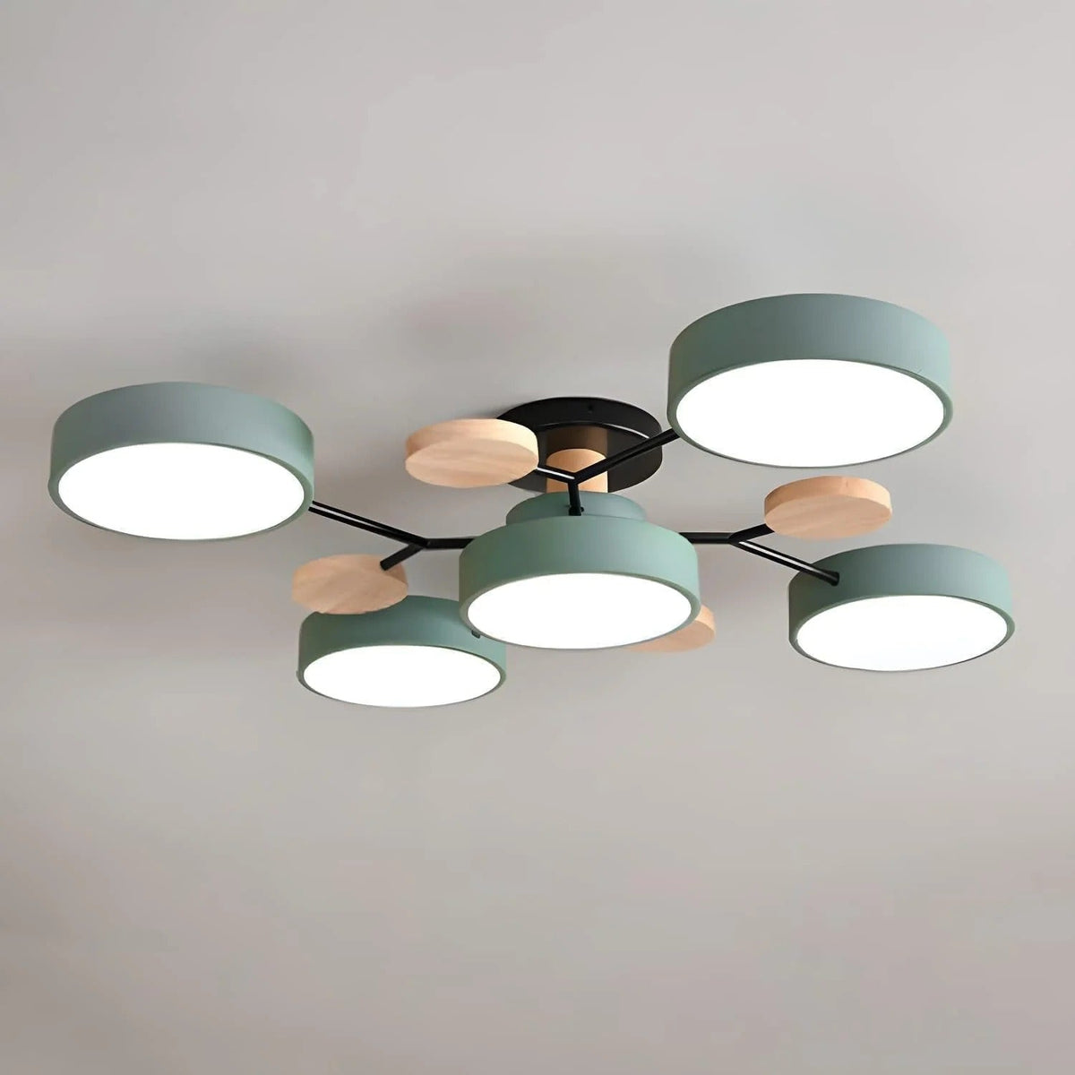 Round Iron LED Semi-Flush Chandelier-Lighting > Chandeliers & Pendant Lights-casanuva-Green-5Lights-D94*H14CM-White Light-casanuva