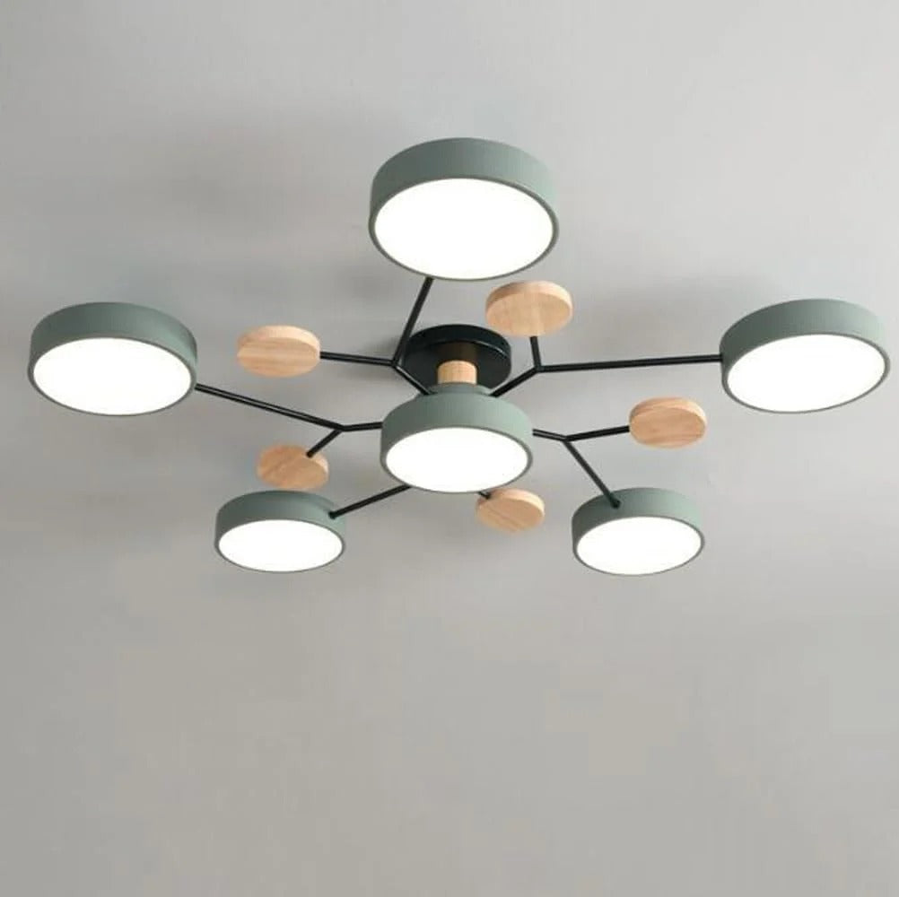 Round Iron LED Semi-Flush Chandelier-Lighting > Chandeliers & Pendant Lights-casanuva-Green-6Lights-D90*H14CM-White Light-casanuva