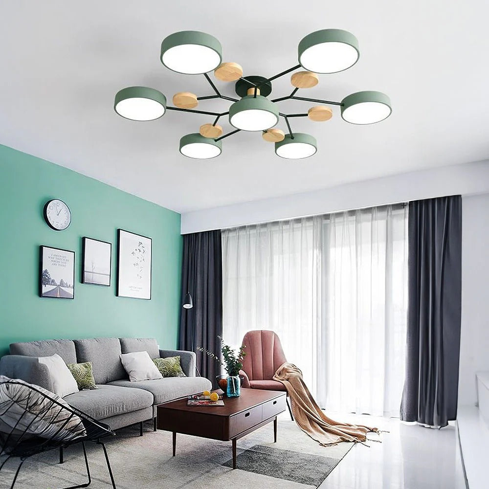 Round Iron LED Semi-Flush Chandelier-Lighting > Chandeliers & Pendant Lights-casanuva-Green-7Lights-D94*H14CM-White Light-casanuva