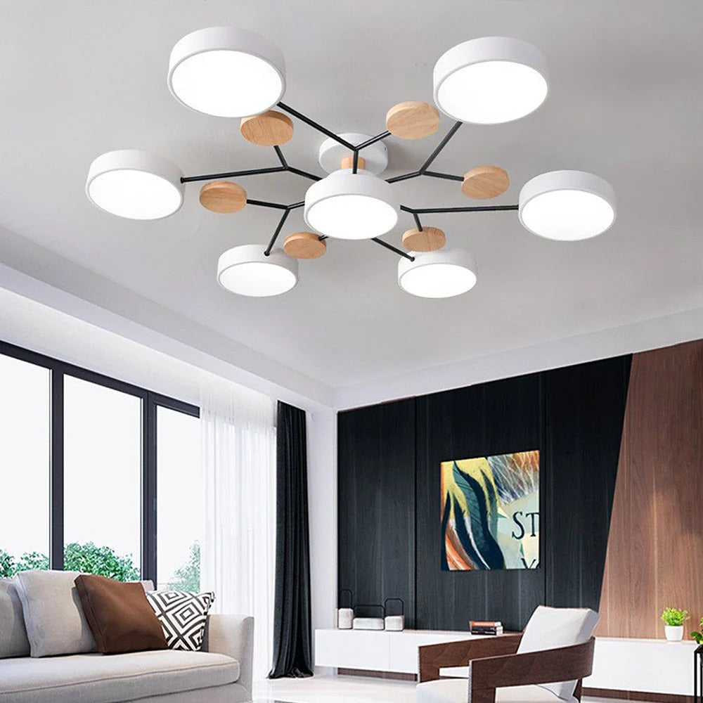 Round Iron LED Semi-Flush Chandelier-Lighting > Chandeliers & Pendant Lights-casanuva-White-7Lights-D94*H14CM-White Light-casanuva