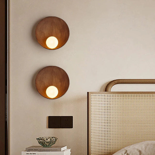 Round Iron Resin Wall Sconce Lamp 1-Light Minimalist Design-Lighting > Wall Lights-casanuva-Wood Color-110V-120V-casanuva