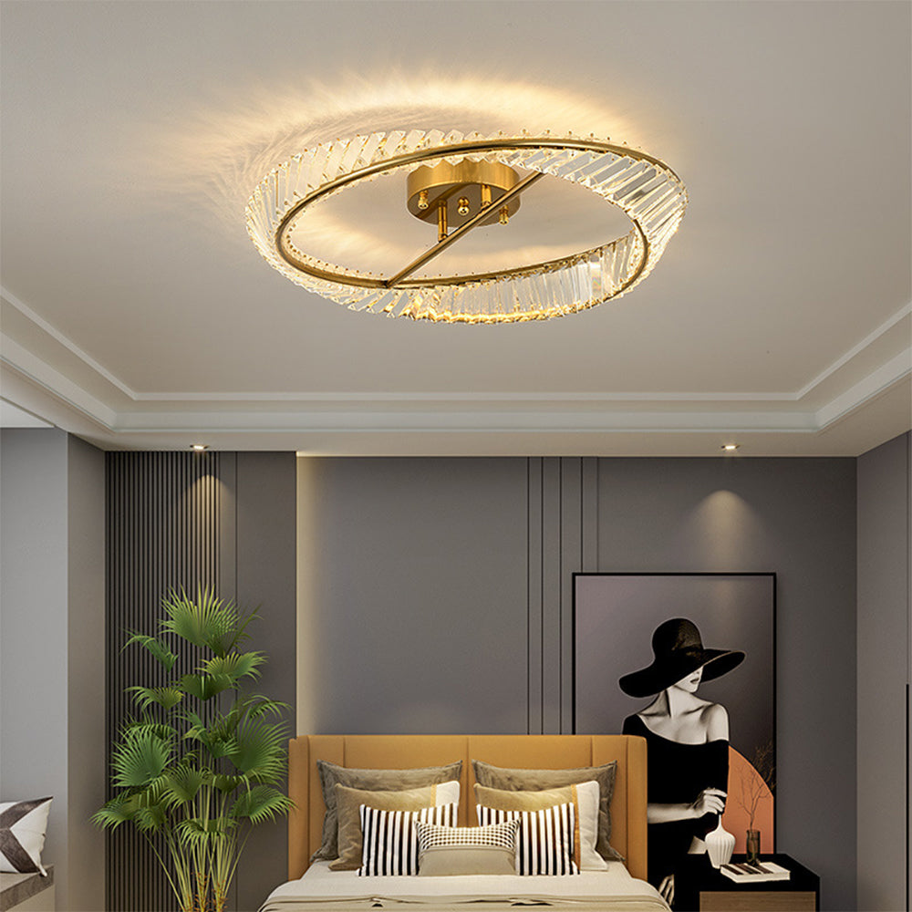Round LED Crystal Ceiling Lamp for Living Room Lighting-Lighting > Ceiling Lights-casanuva-Gold-D50*H12cm-3 Colour Change-casanuva