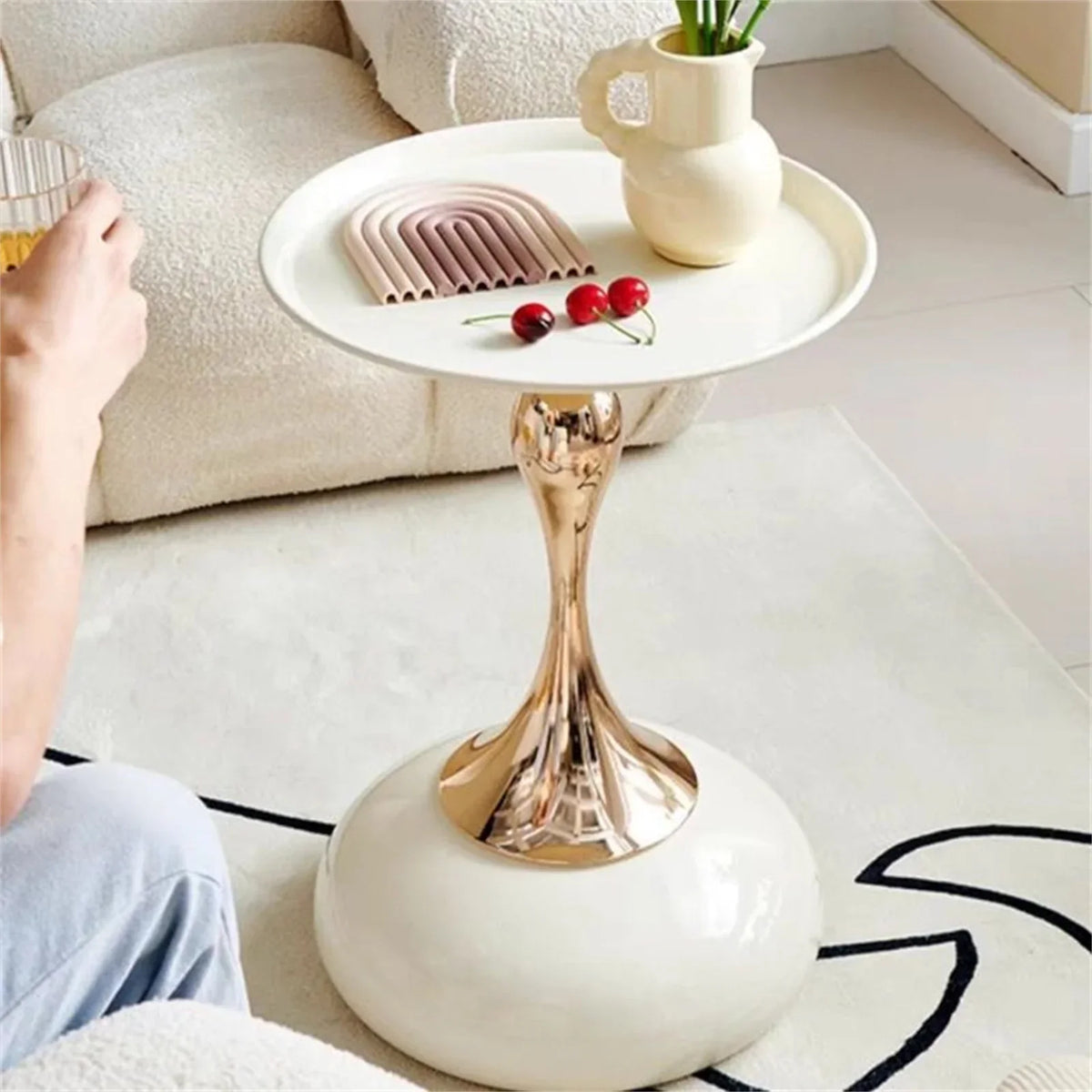Round Metal Side Table Italian Design Compact Refined Slim-Furniture > Side Tables-casanuva-White-casanuva