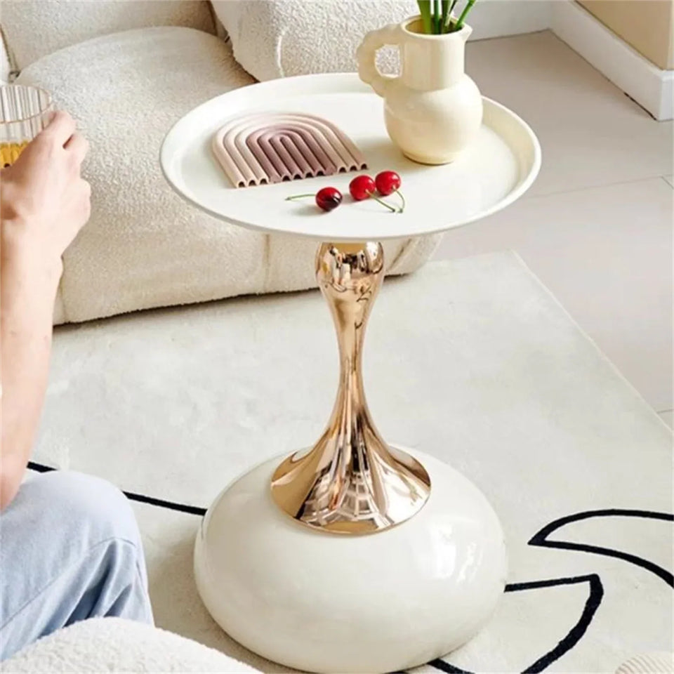 Round Metal Side Table Italian Design Compact Refined Slim-Furniture > Side Tables-casanuva-White-casanuva