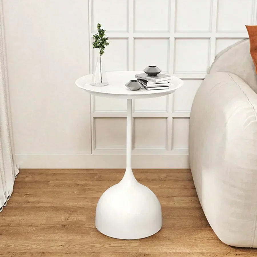 Round Metal Side Table Scandinavian Design Compact Minimalistic-Furniture > Side Tables-casanuva-White-casanuva
