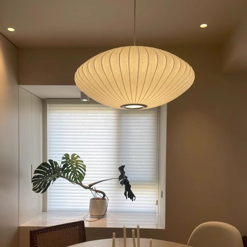 Round Pendant Lamp with Pleated Fabric Shade-Lighting > Pendant Lights-casanuva-casanuva
