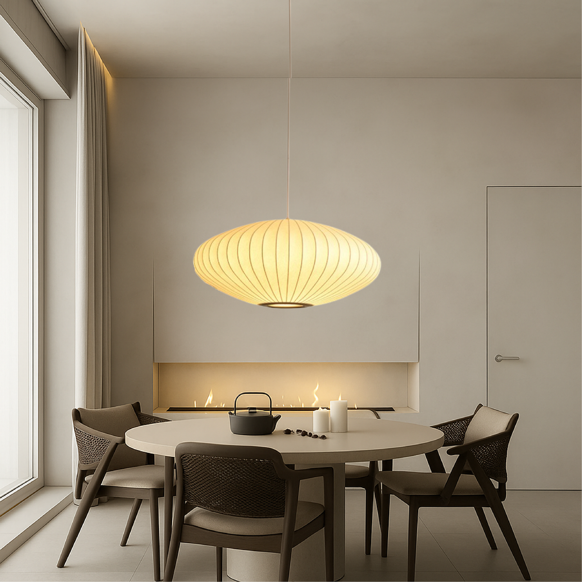 Round Pendant Lamp with Pleated Fabric Shade-Lighting > Pendant Lights-casanuva-40cm-casanuva