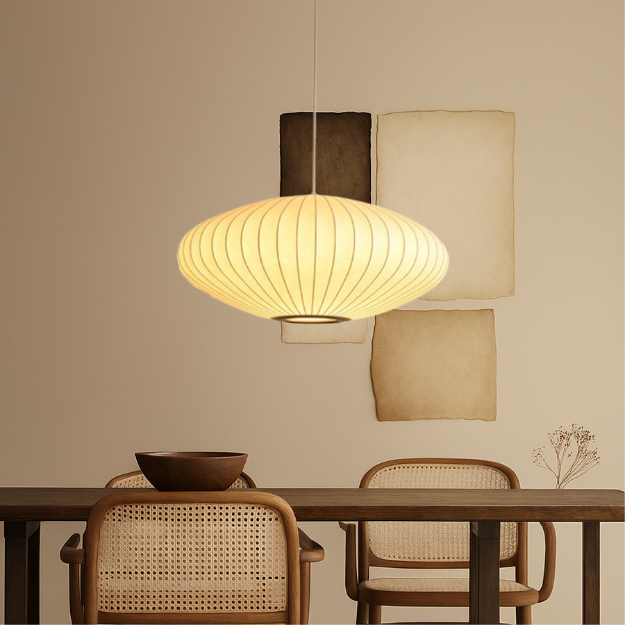 Round Pendant Lamp with Pleated Fabric Shade-Lighting > Pendant Lights-casanuva-60cm-casanuva
