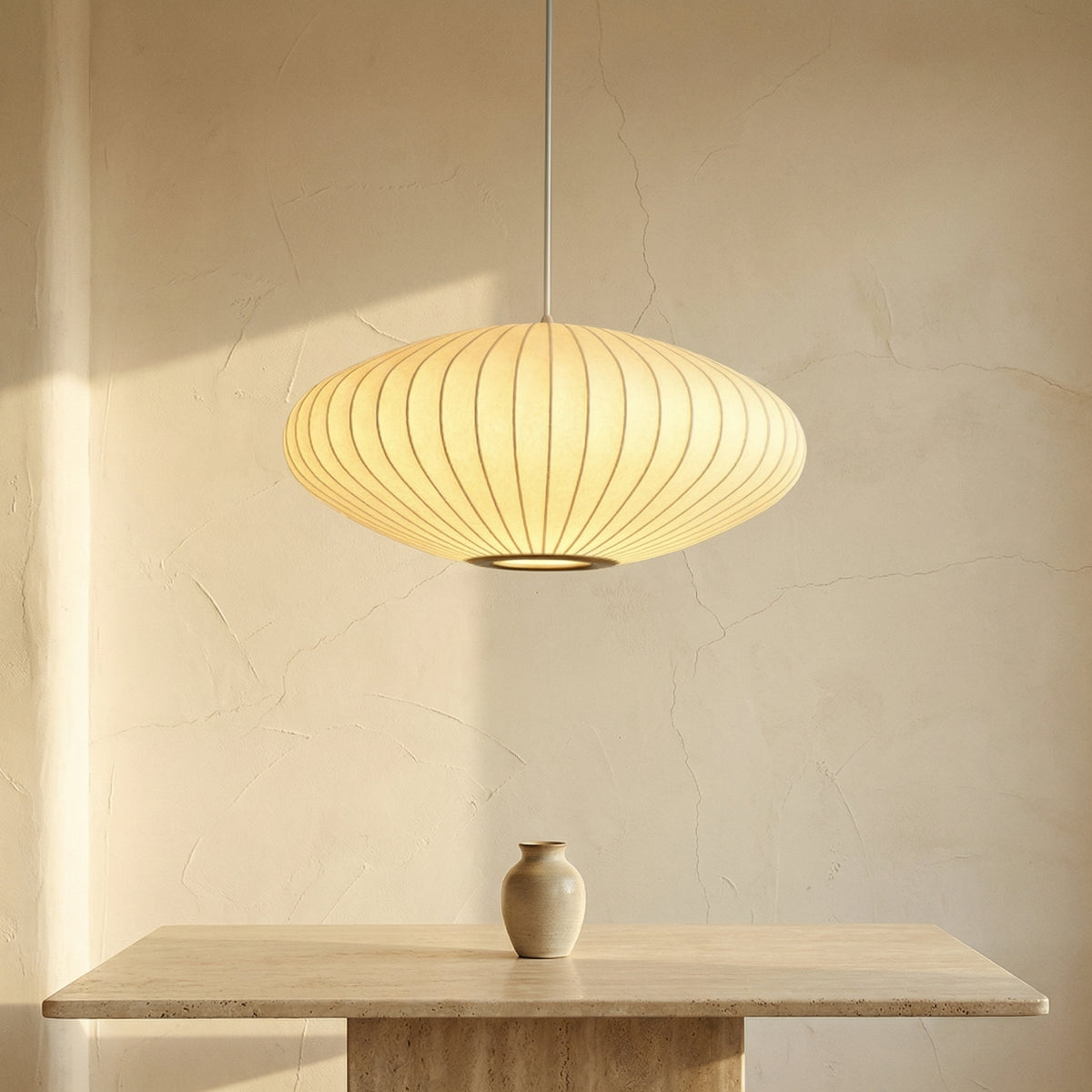 Round Pendant Lamp with Pleated Fabric Shade-Lighting > Pendant Lights-casanuva-casanuva