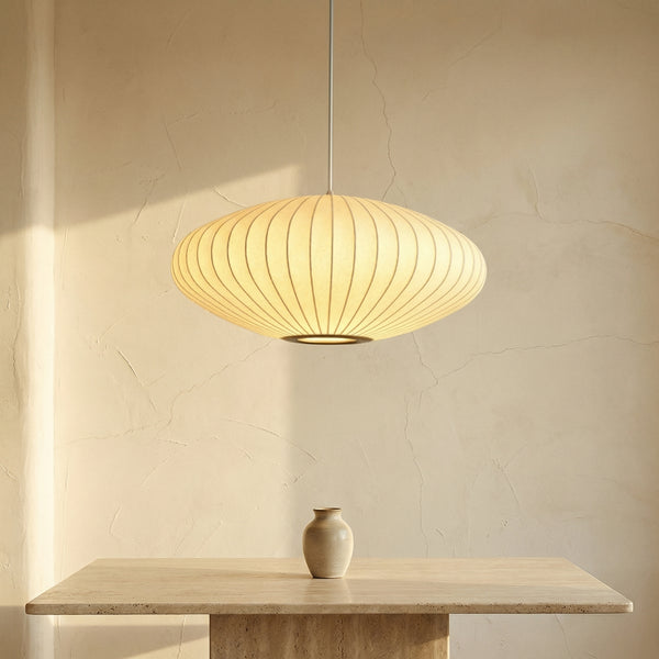 Round Pendant Lamp with Pleated Fabric Shade-Lighting > Pendant Lights-casanuva-casanuva