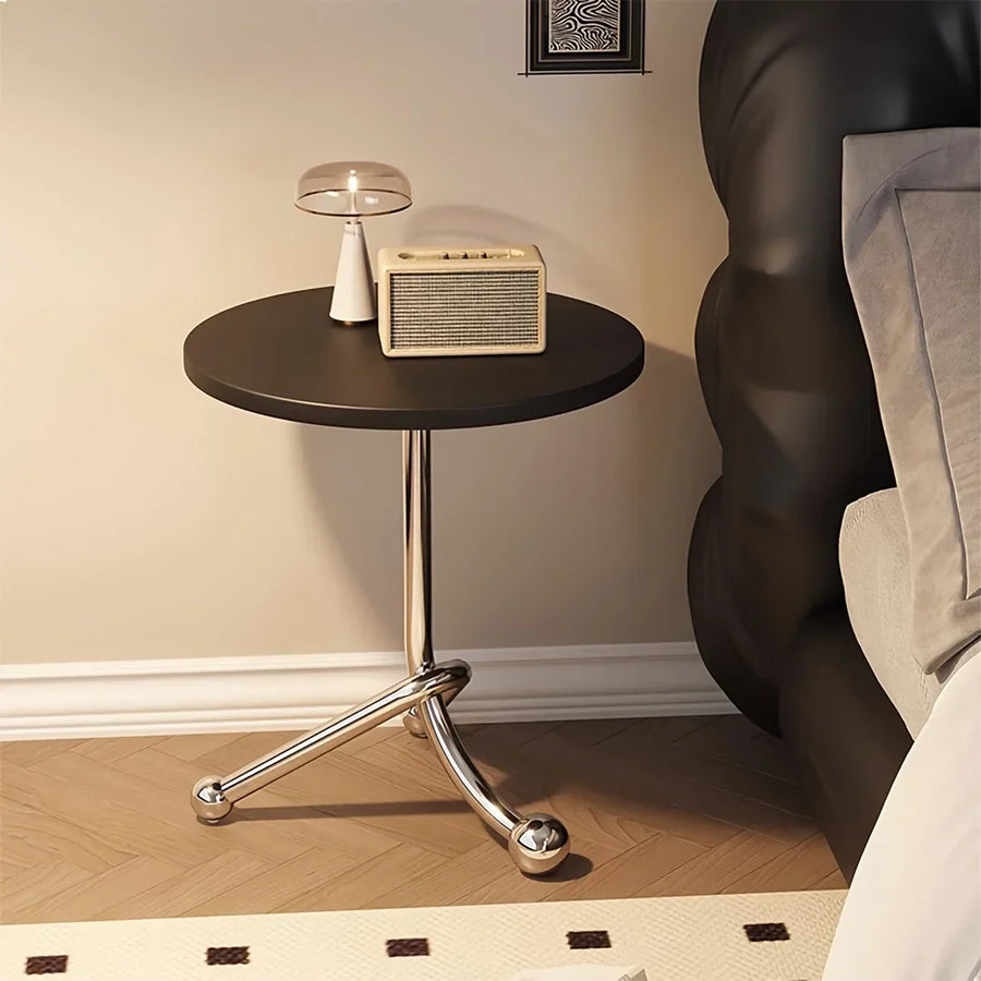 Round Side Table Vintage Wooden Top Metal Legs Timeless Design-Furniture > Side Tables-casanuva-casanuva