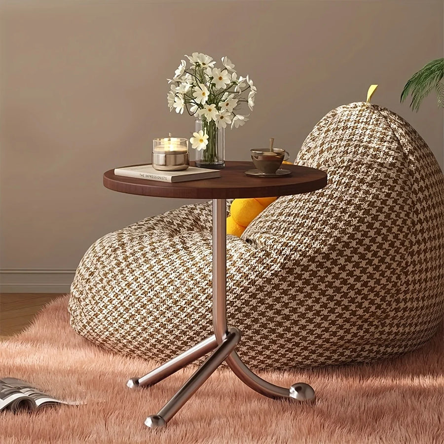Round Side Table Vintage Wooden Top Metal Legs Timeless Design-Furniture > Side Tables-casanuva-casanuva