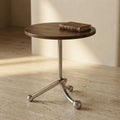Round Side Table Vintage Wooden Top Metal Legs Timeless Design-Furniture > Side Tables-casanuva-casanuva