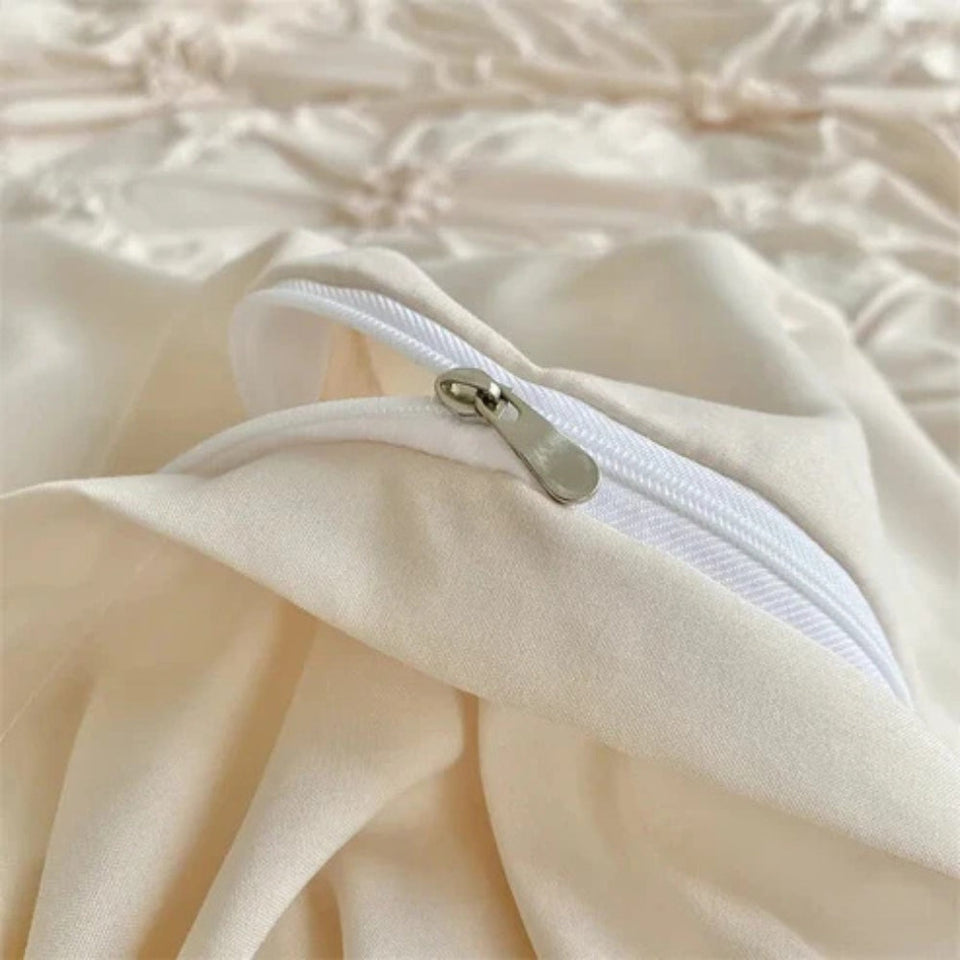 Ruffle Flower Duvet Cover Set Queen Size Cotton Bedding-Bedding & Bath > Bedding Sets-casanuva-casanuva
