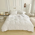 Ruffle Flower Duvet Cover Set Queen Size Cotton Bedding-Bedding & Bath > Bedding Sets-casanuva-White-Twin + 1pc Pillowcase-casanuva
