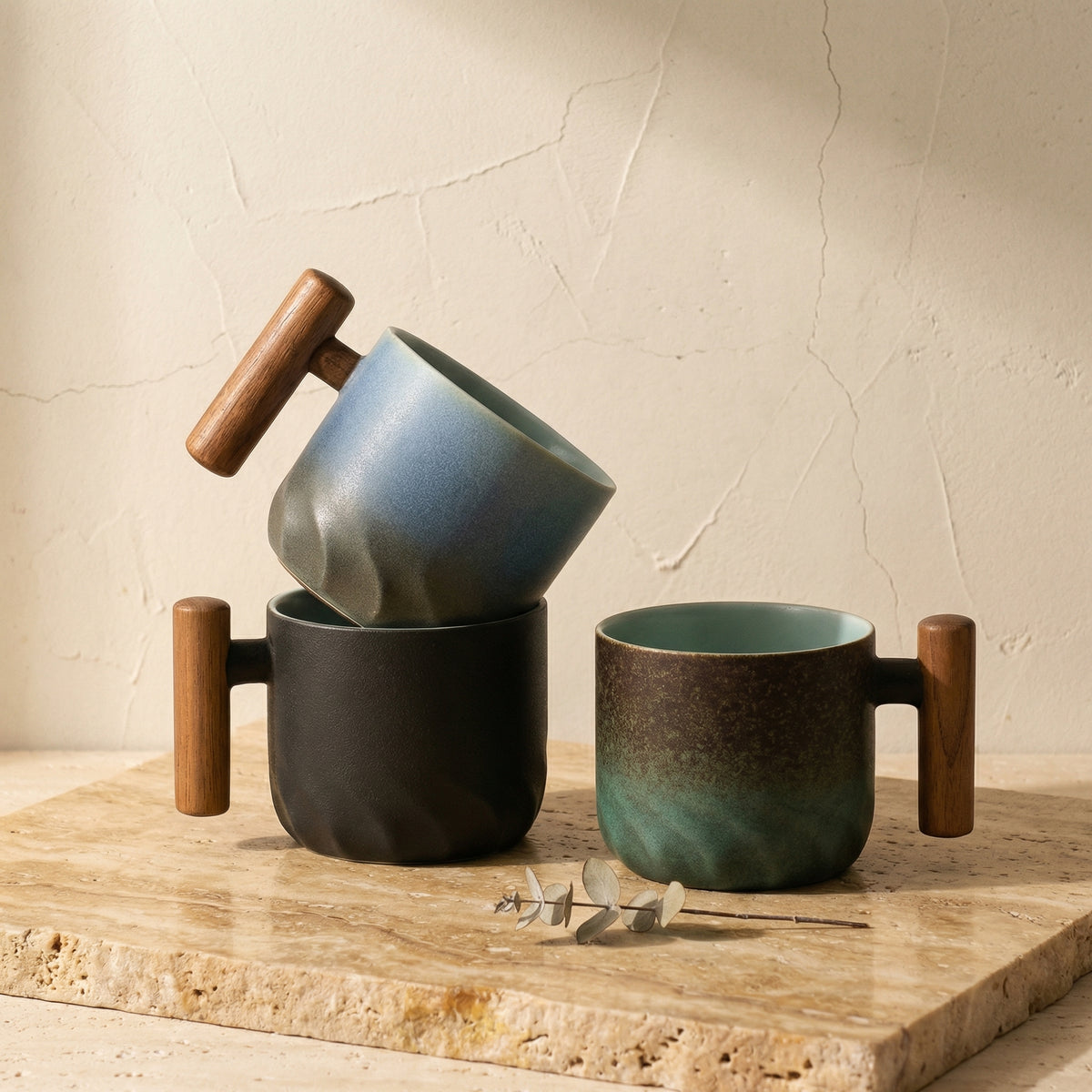Rustic Ceramic Coffee Mugs Set of Two-Kitchen & Dining > Tableware-casanuva-casanuva