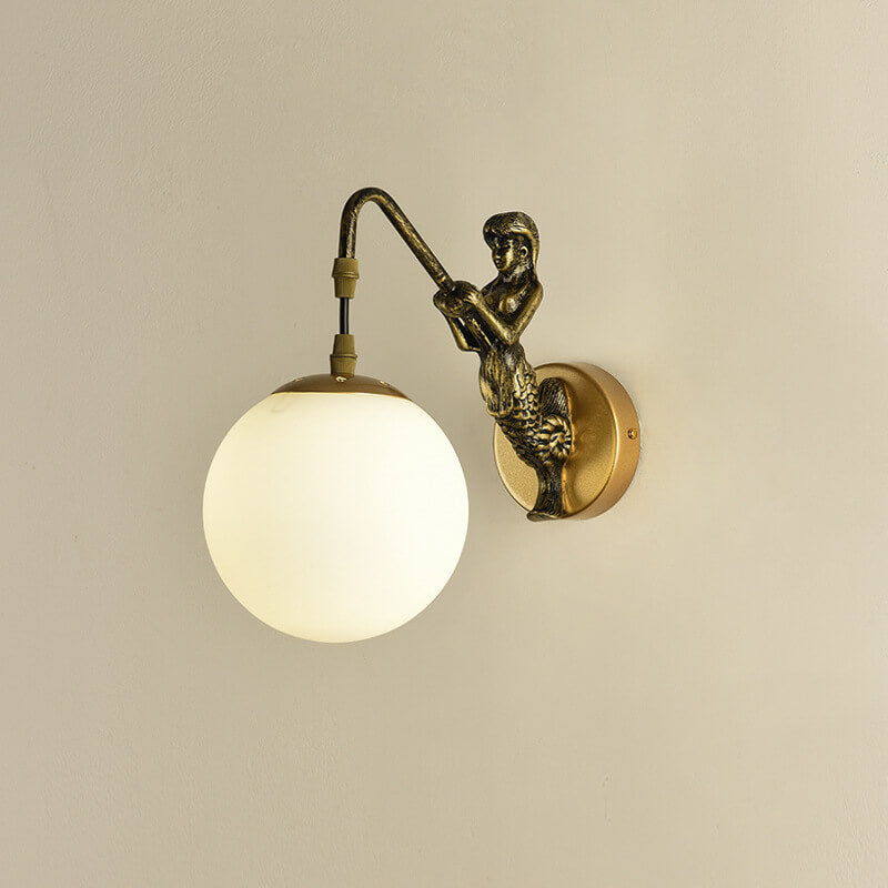 Rustic Mermaid Wall Sconce Lamp 1-Light Vintage Design-Lighting > Wall Lights-casanuva-Gold-100V-120V-White-casanuva