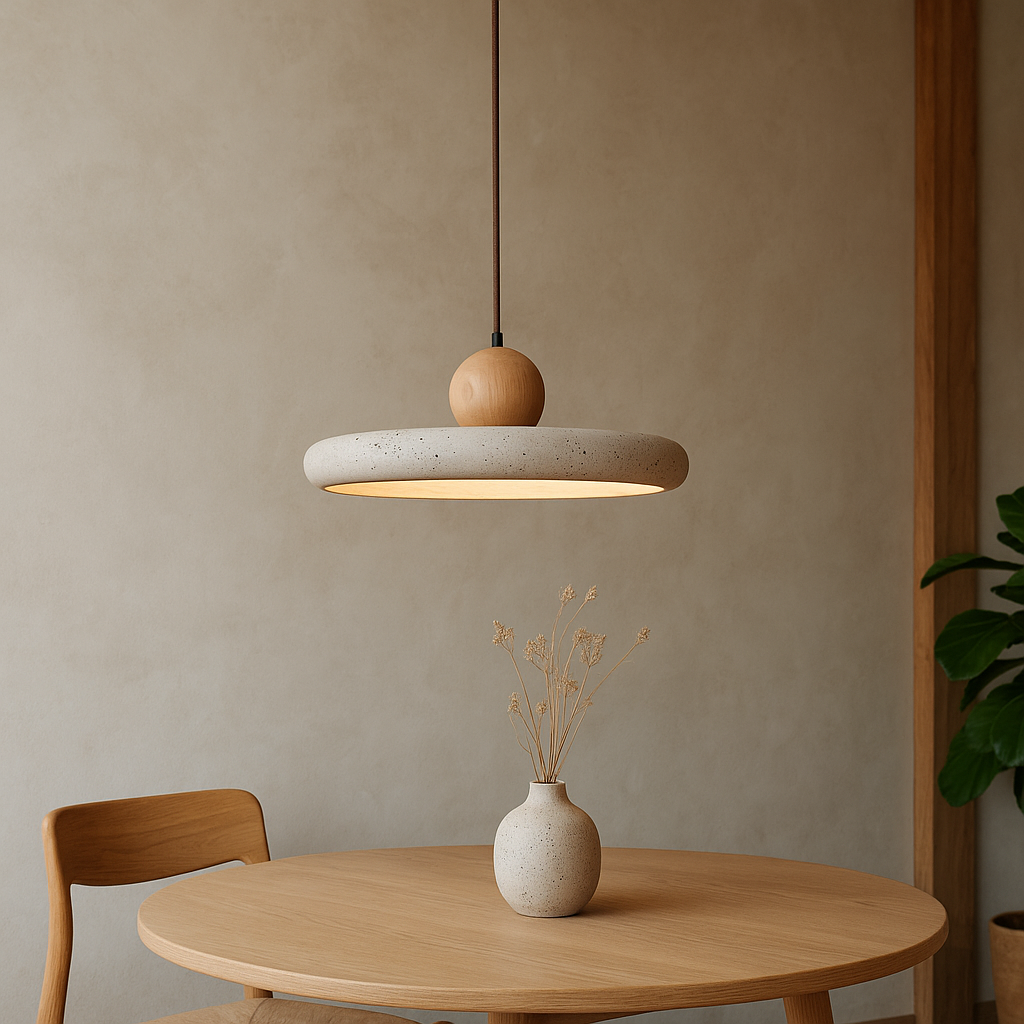 Rustic Travertine Pendant Light with Wood Accent-Lighting > Pendant Lights-casanuva-casanuva