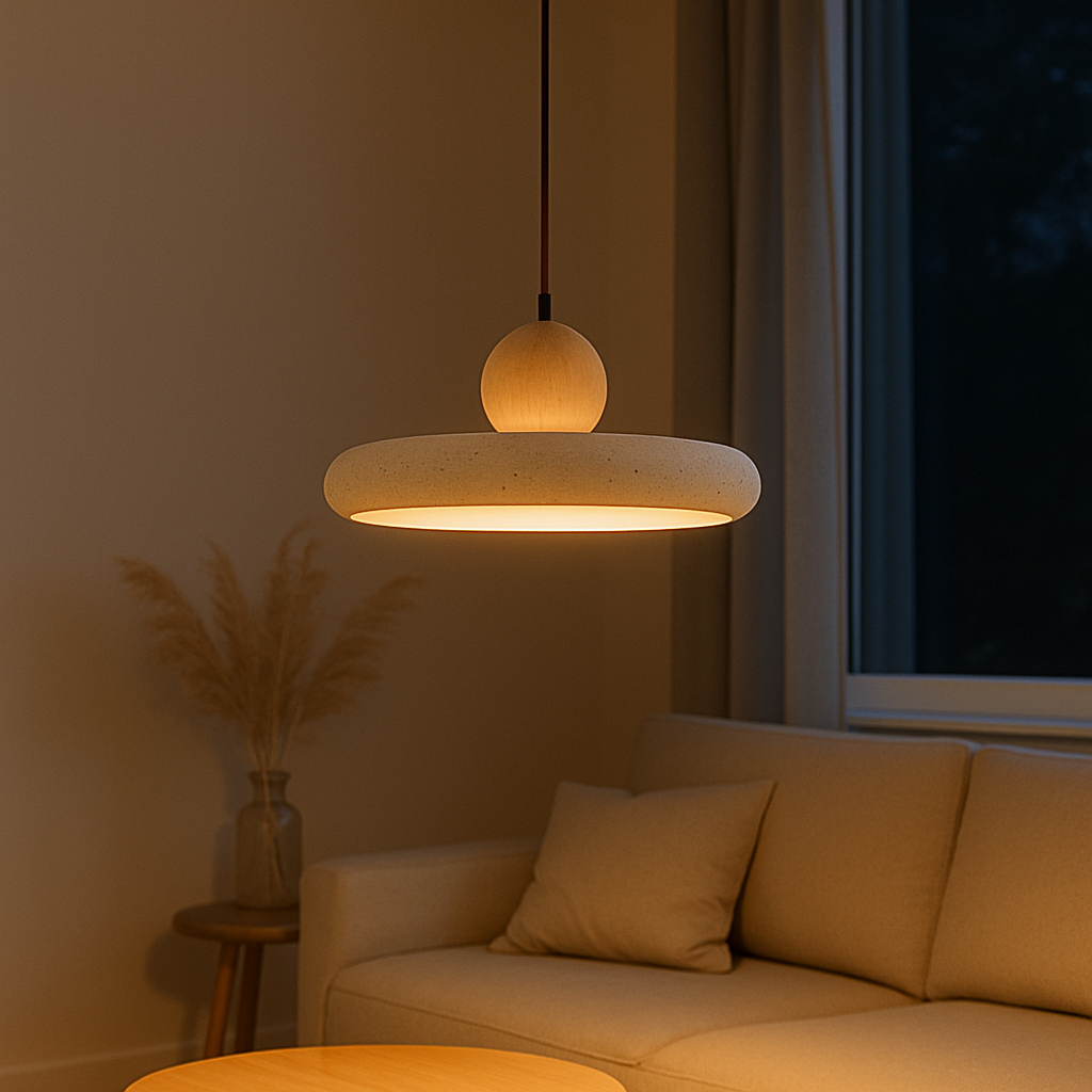 Rustic Travertine Pendant Light with Wood Accent-Lighting > Pendant Lights-casanuva-casanuva