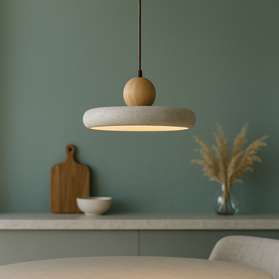 Rustic Travertine Pendant Light with Wood Accent-Lighting > Pendant Lights-casanuva-casanuva