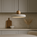 Rustic Travertine Pendant Light with Wood Accent-Lighting > Pendant Lights-casanuva-casanuva